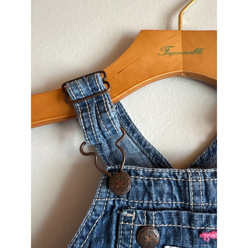 OshKosh Bgosh Baby Girl 12M Denim Patchwork Floral Plaid Ruffle Overall Dress - Picture 3 of 6